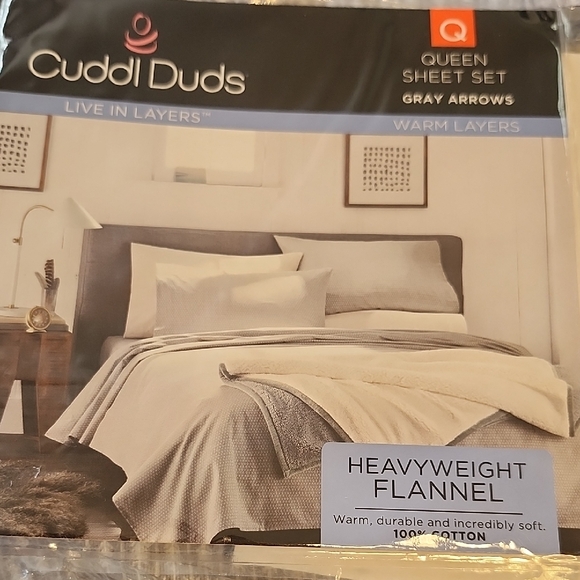Cuddl Duds Brushed Soft Cotton Heavy Flannel Queen Sheet Set - Gray - Picture 1 of 5